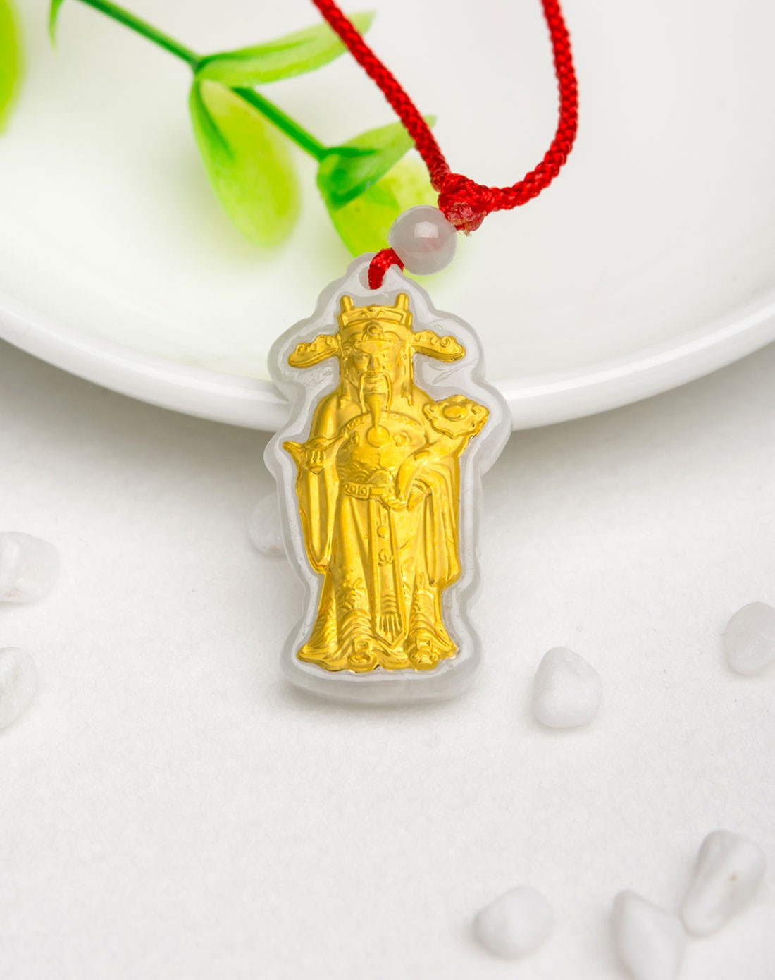 千足金财神爷天然翡翠吊坠