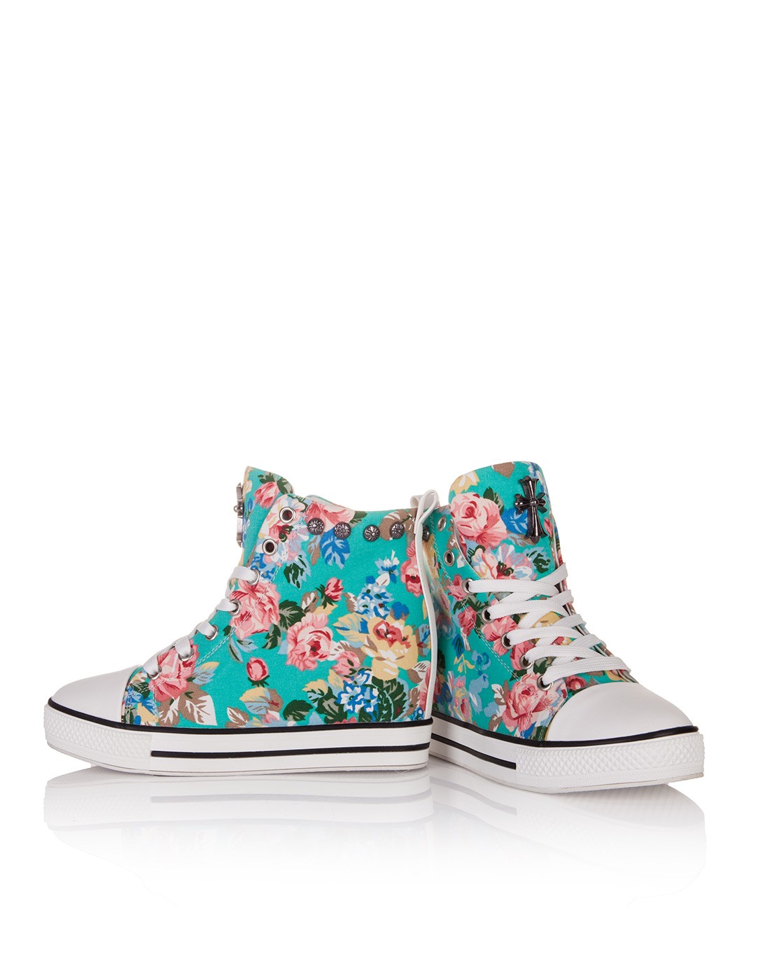 蓝色花纹图案高帮单鞋