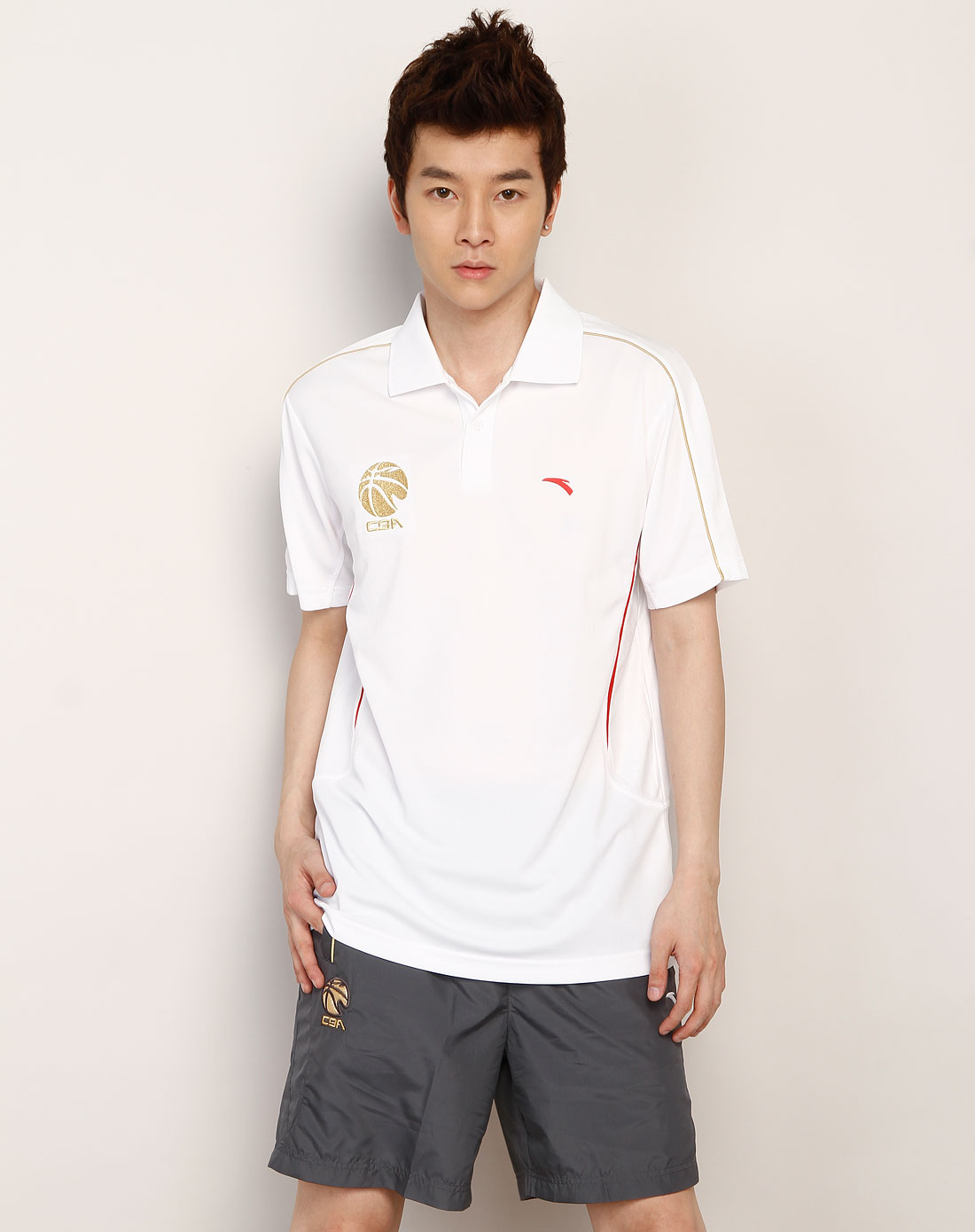 安踏anta男女装混合专场-男款 白/红色绣花短袖polo衫