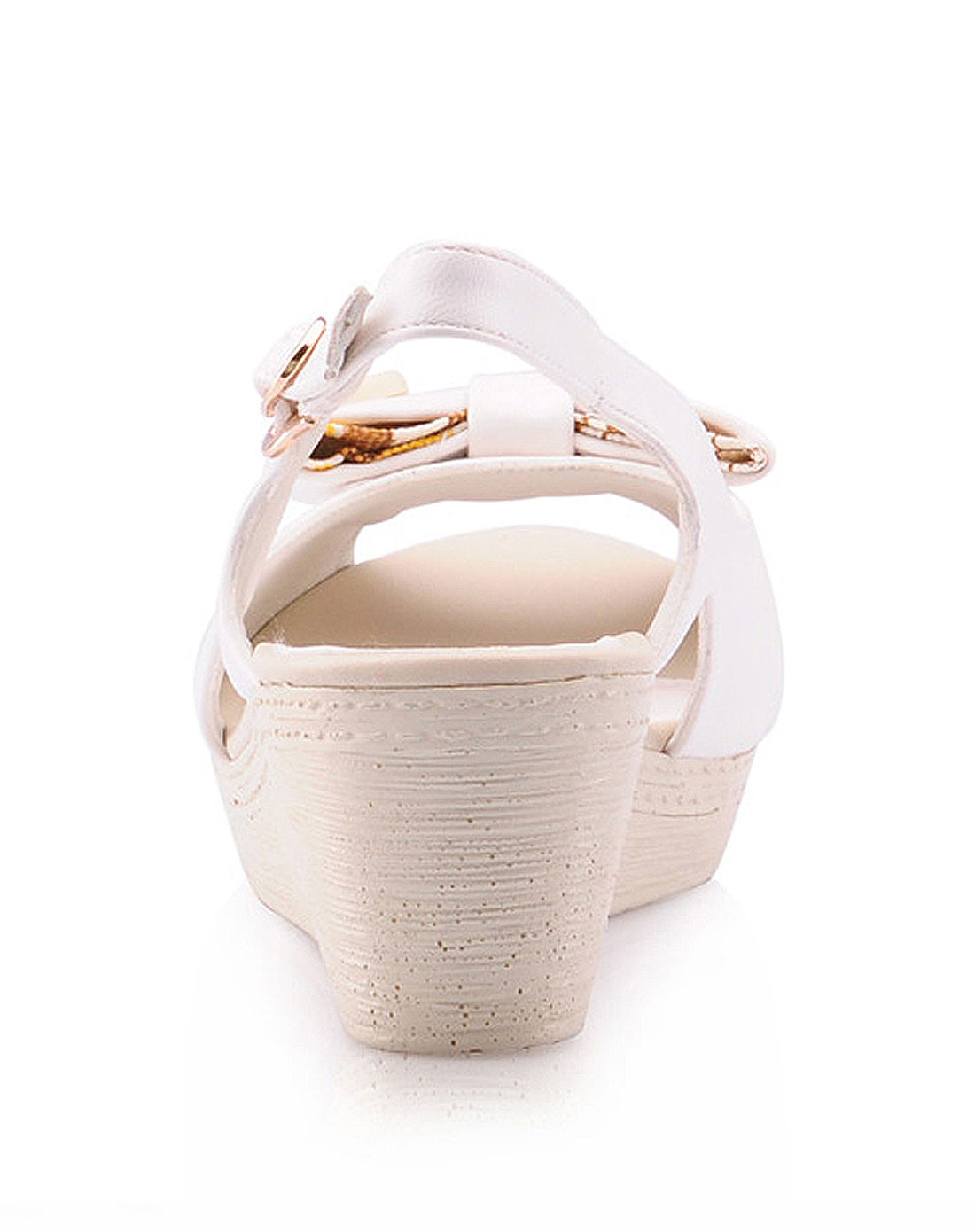 女款时尚鱼嘴蝴蝶结白色坡跟厚底凉鞋女