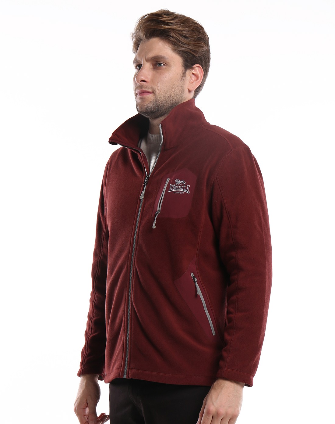 龙狮戴尔 男款砖红抓绒服 简洁纯色设计 抗静电温暖舒适