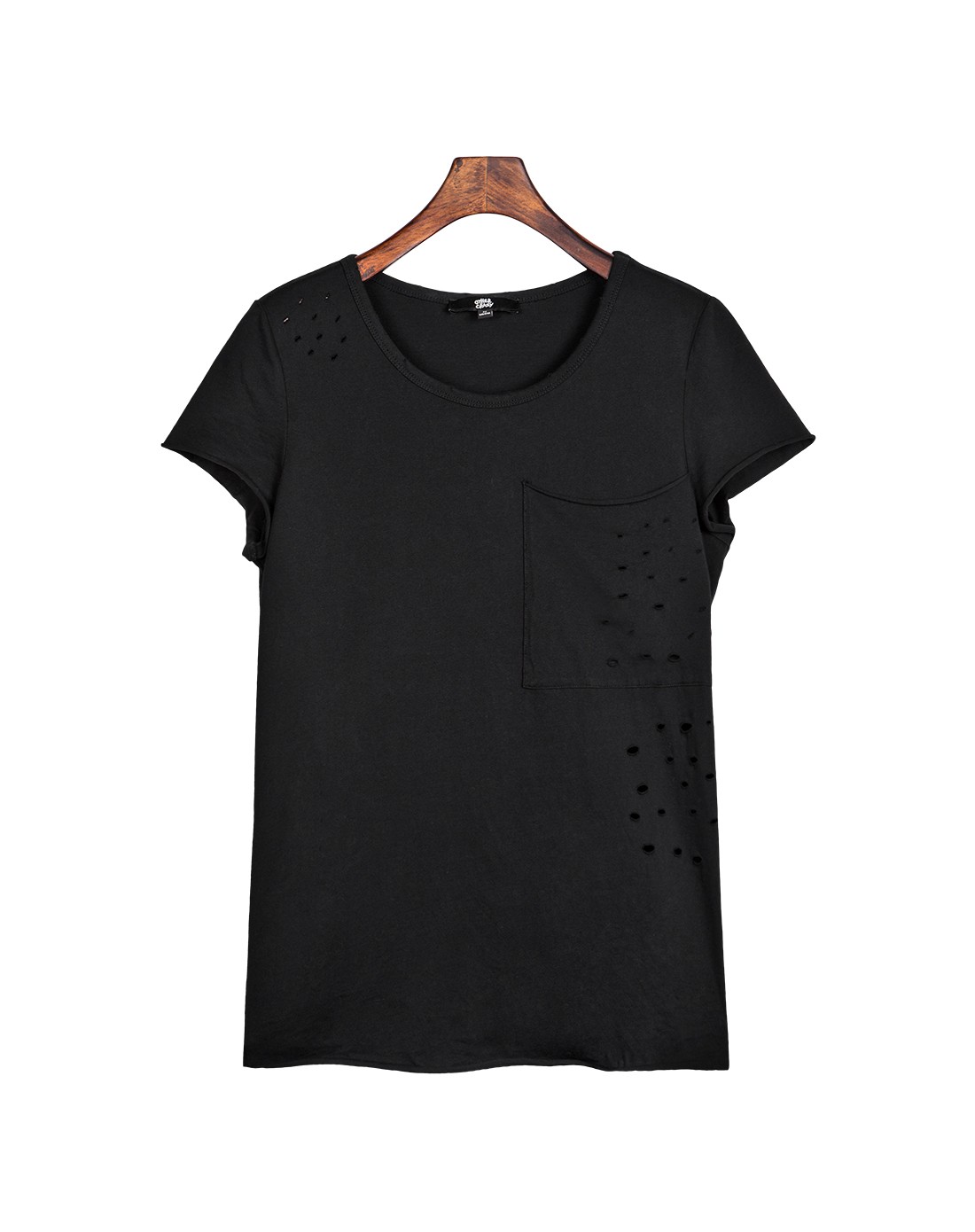 othercrazy黑色 做旧破洞休闲短袖圆领t恤