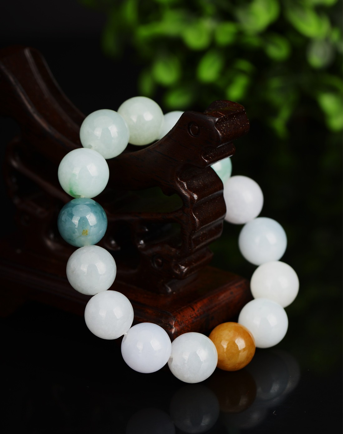 精品天然a货翡翠福禄寿圆珠手串(国家权威证书)