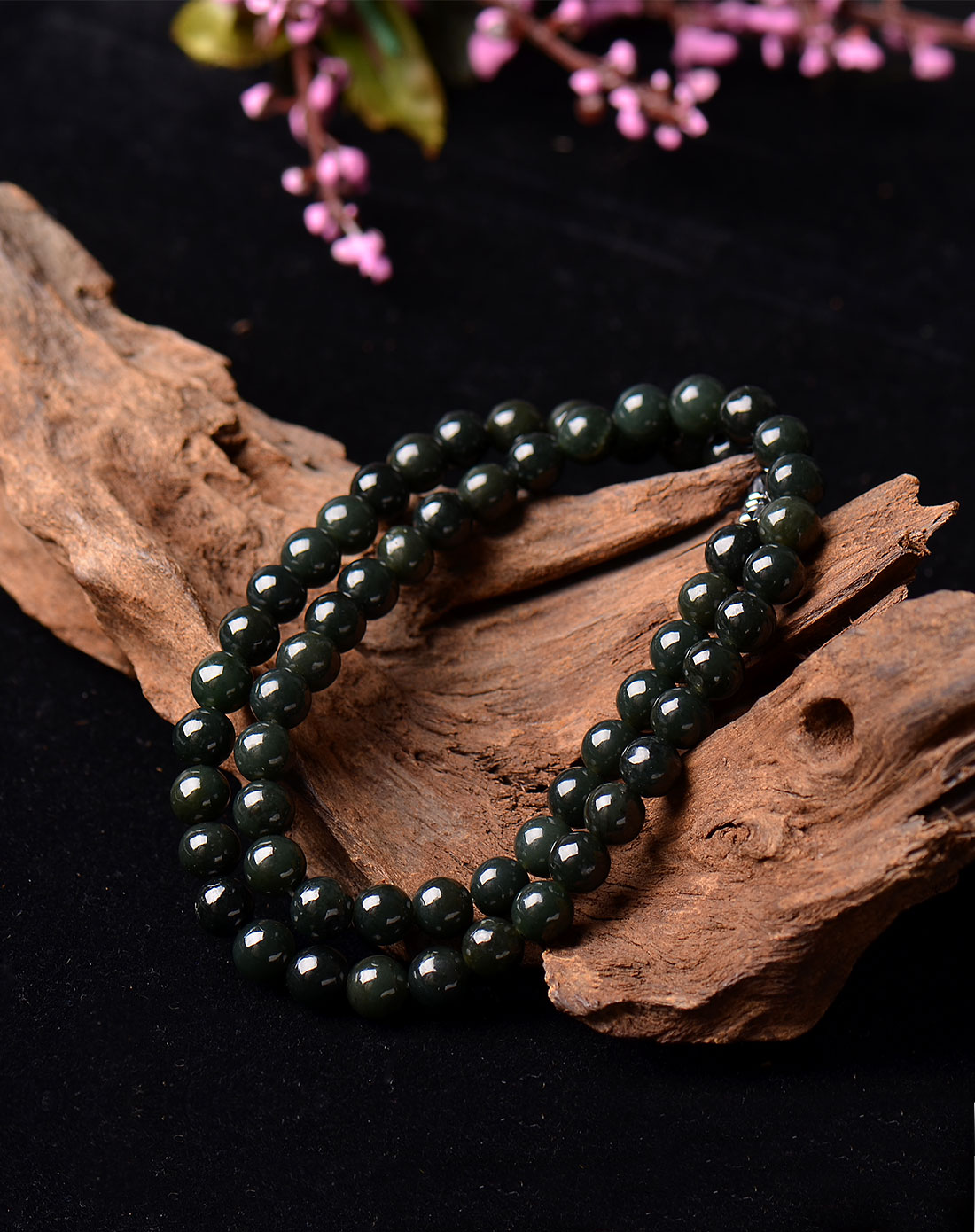 御灵珠宝cnyu翡翠专场-青玉圆珠项链优雅端庄