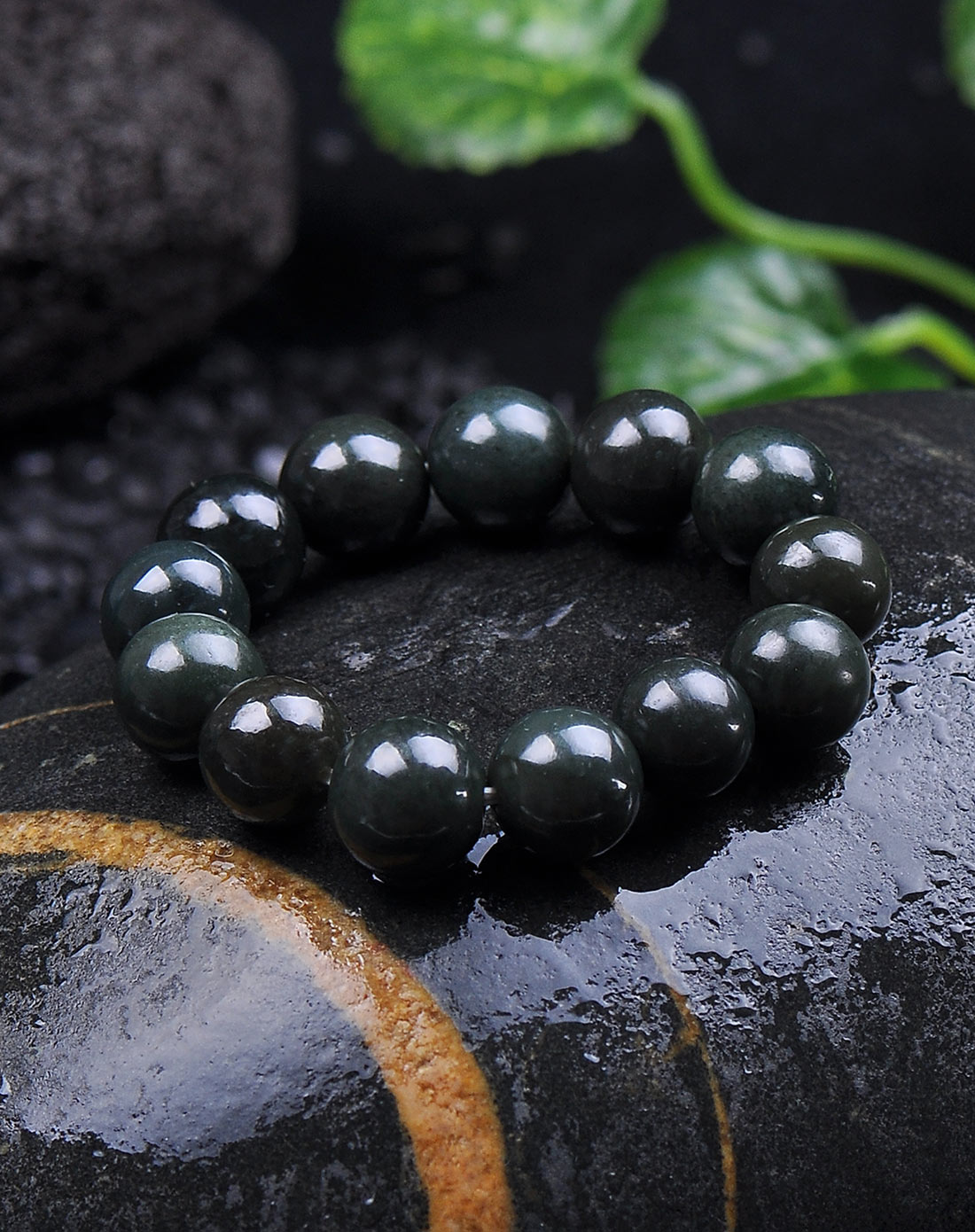 御灵珠宝cnyu翡翠专场-青玉圆珠手链趋吉避害14mm