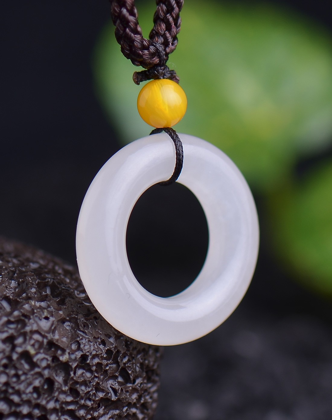 御灵珠宝cnyu翡翠专场-白玉羊脂平安环吊坠 玛瑙隔珠 平安和美