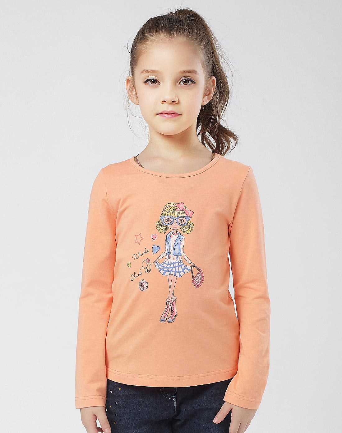 女童金赤橙长袖t恤