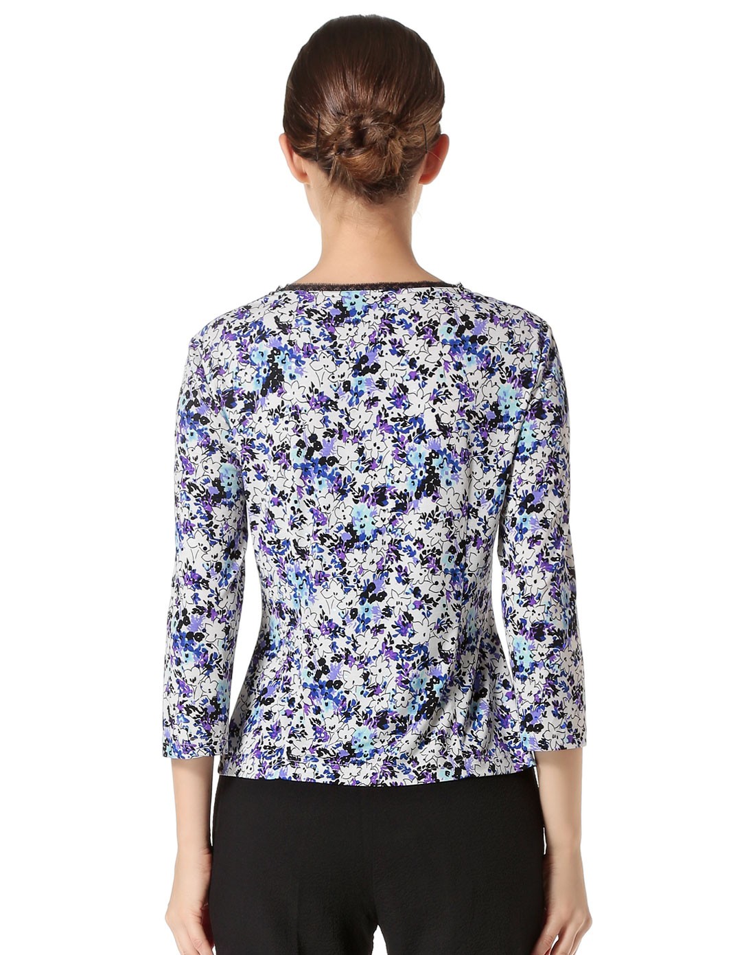 蒙迪爱尔紫/多色印花烫珠八分袖上衣m13bs0092712_唯品会