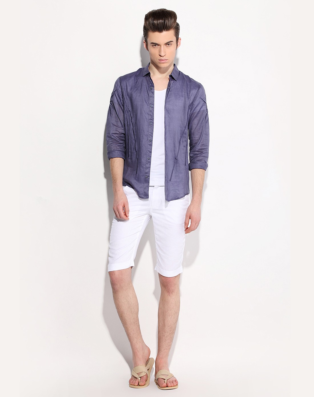 汉崇himuomo男装移动端专场蓝色透气绣花男修腰长袖衬衣86266-401169