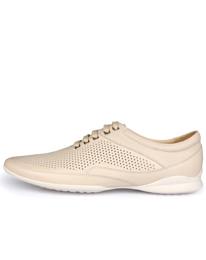 夏日百搭镂空透气休闲米白色皮鞋