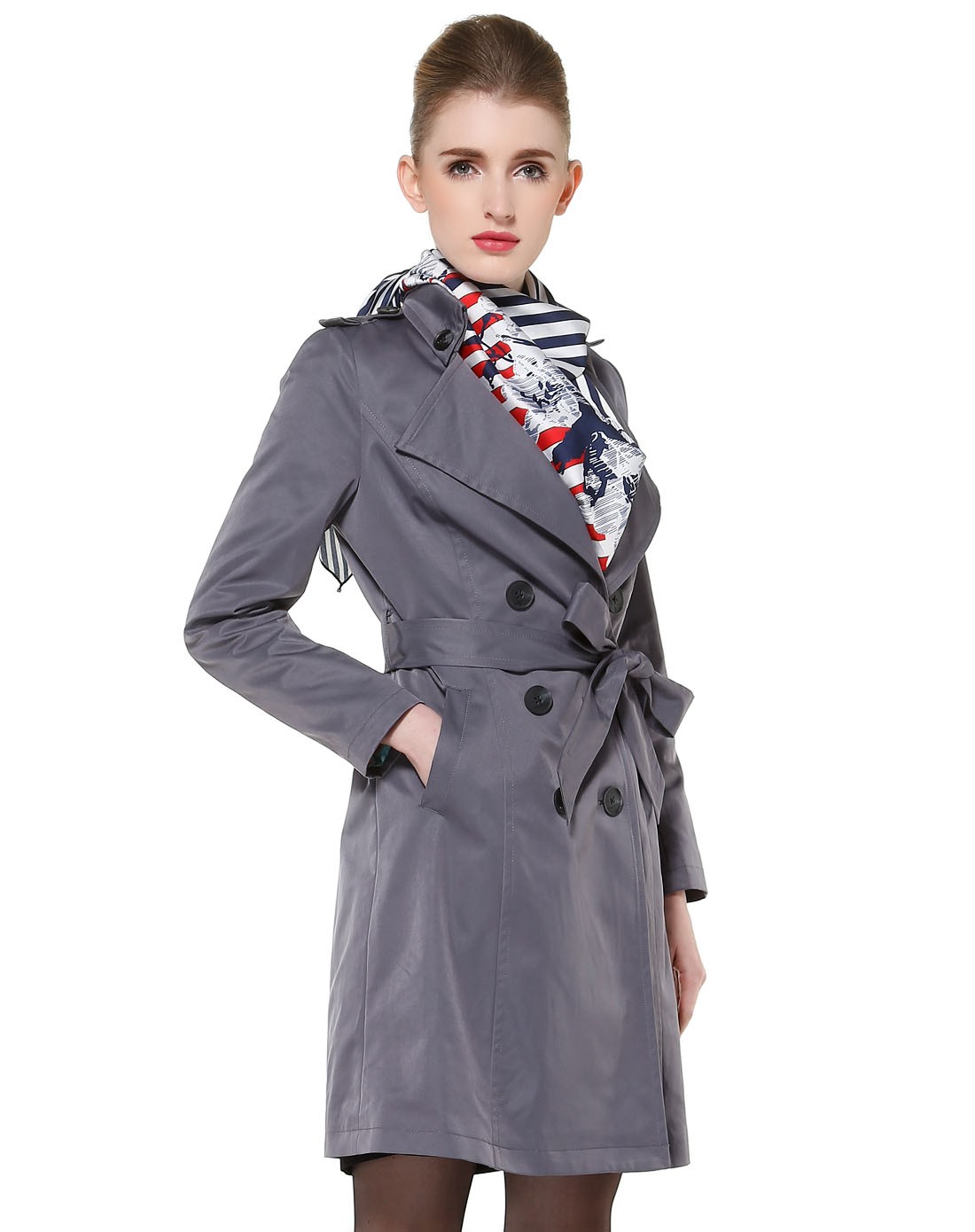 修身灰蓝紫色时尚优雅长袖风衣