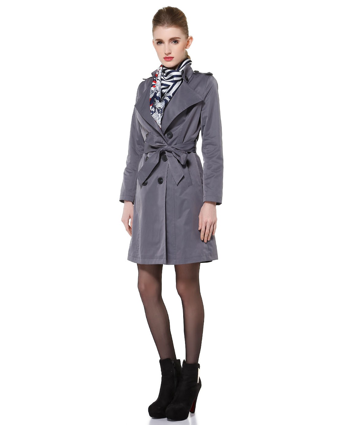 修身灰蓝紫色时尚优雅长袖风衣