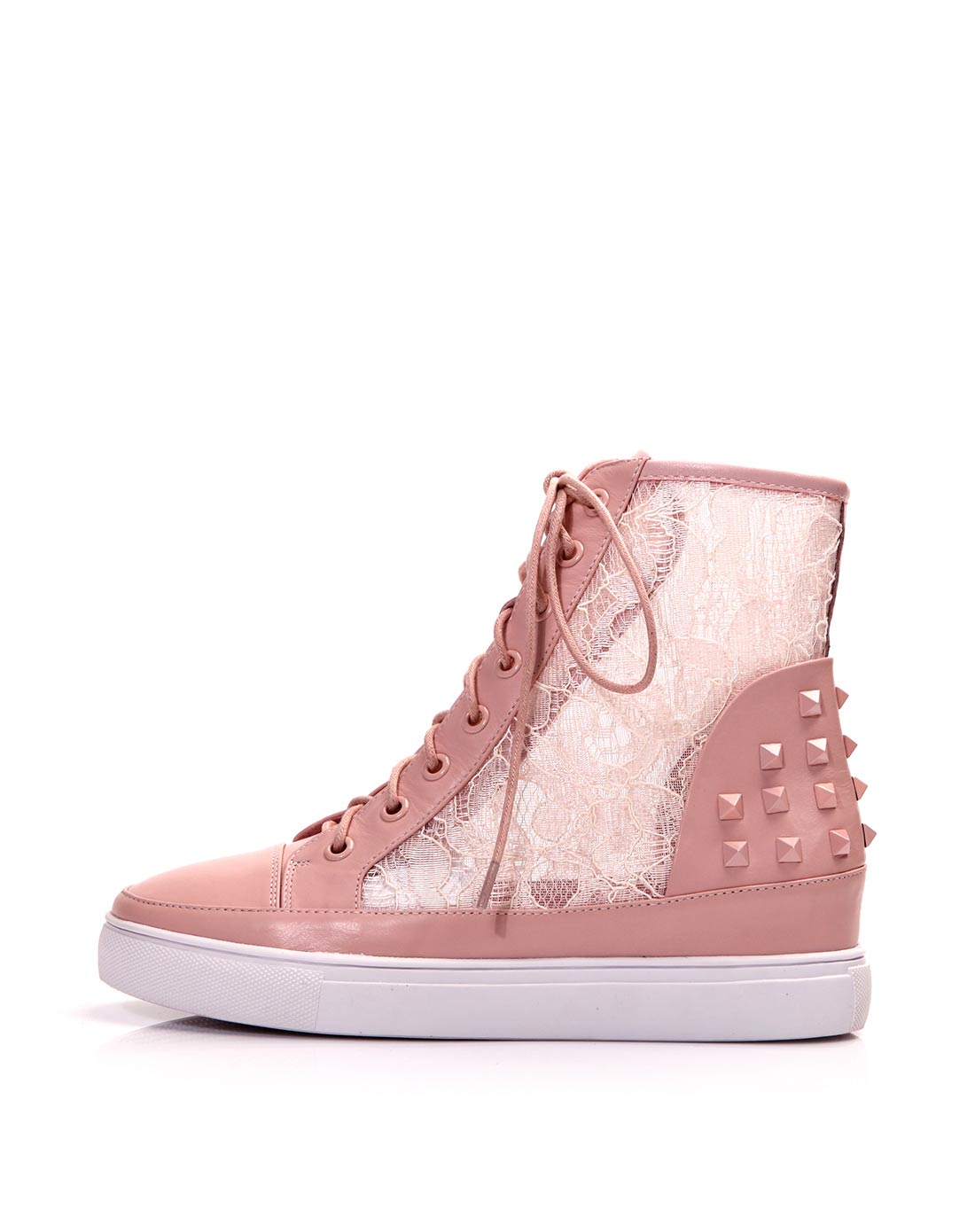 头层牛皮粉色舒适网纱休闲鞋