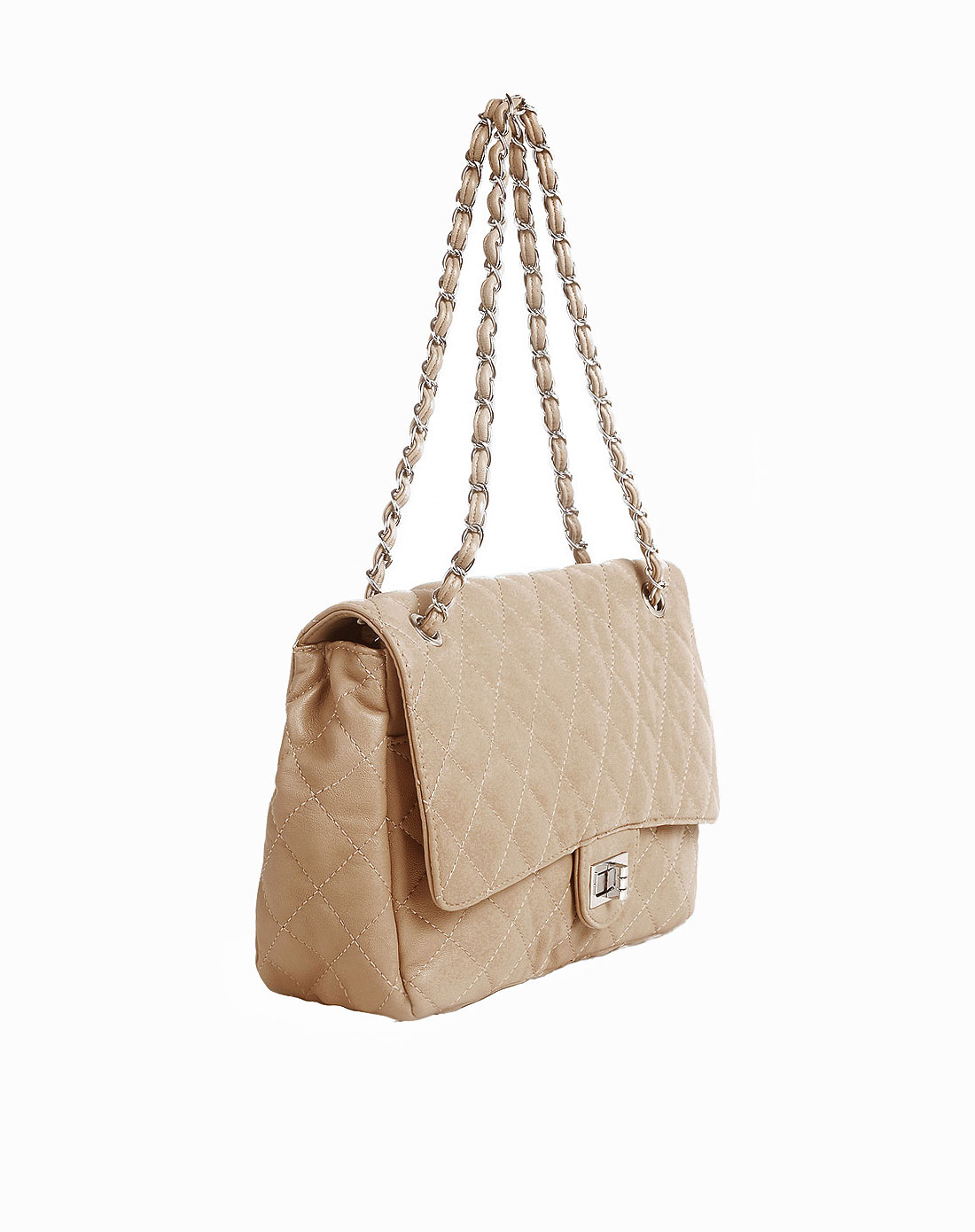 女款杏色时尚格纹单肩包