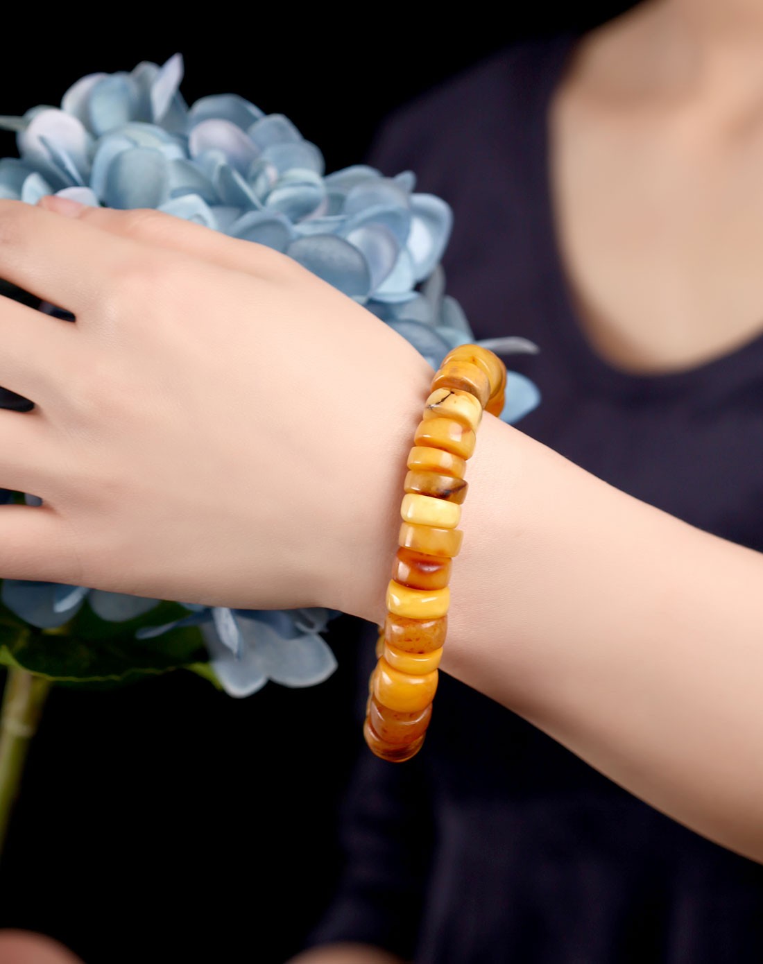 带皮老蜜蜡车轮算盘珠单圈手串