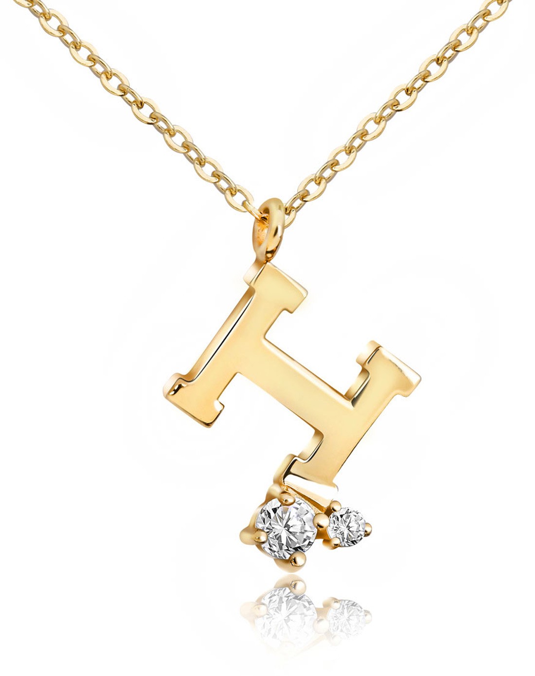 agovski饰品专场-14k纯黄金镶奥地利宝石字母h时尚项链