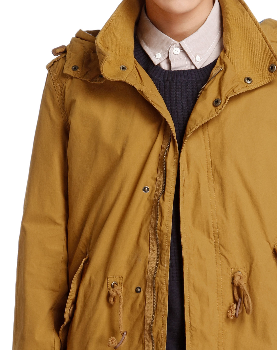 暗橙色时尚连帽长袖外套