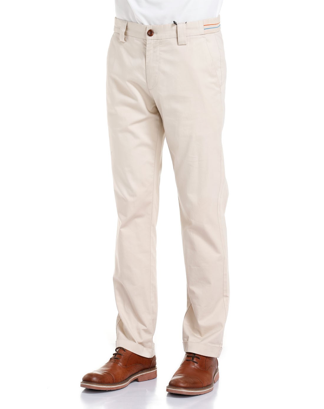 浅卡其色男装腰头拼接罗口商务裤