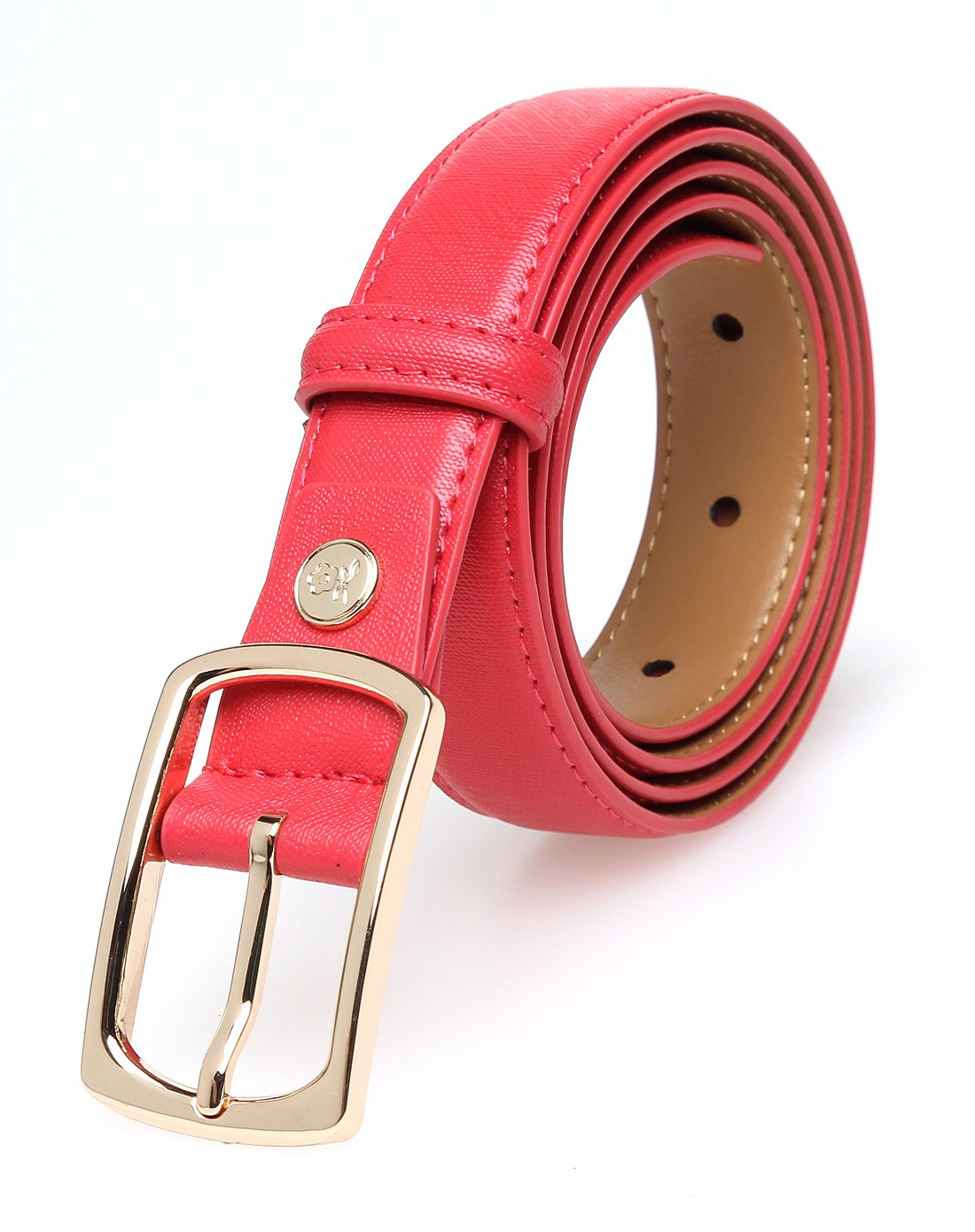 女款红色牛皮休闲针扣皮腰带