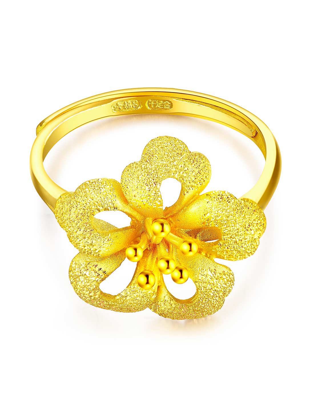 千足金花开富贵黄金戒指5.35克