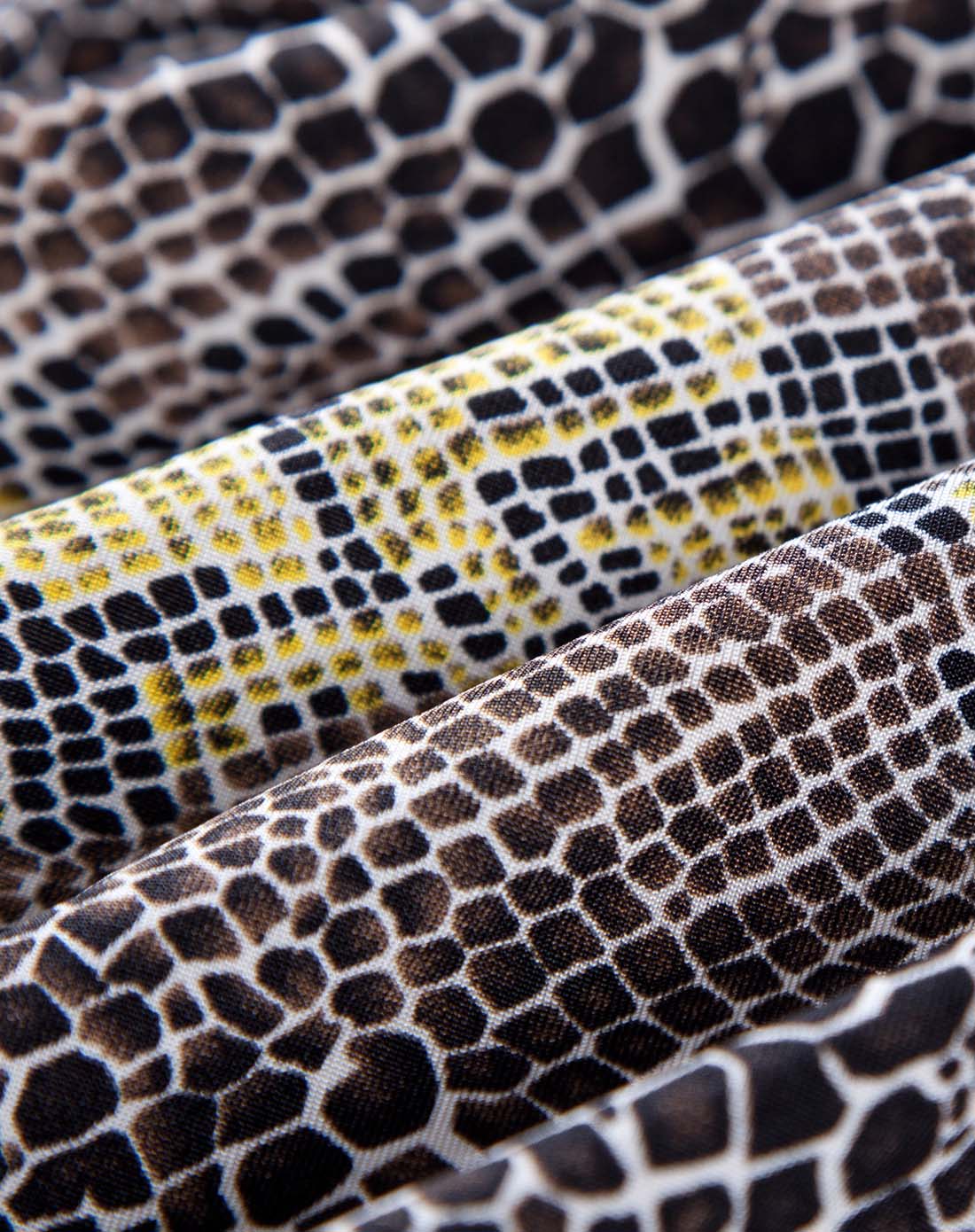 黑黄色蟒蛇纹大气蕾丝拼接袖上衣