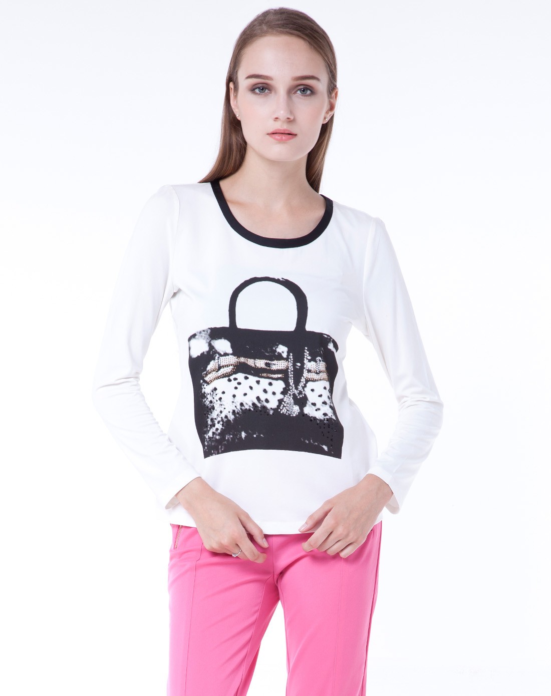 亨奴hono 白色潮流印图长袖t恤