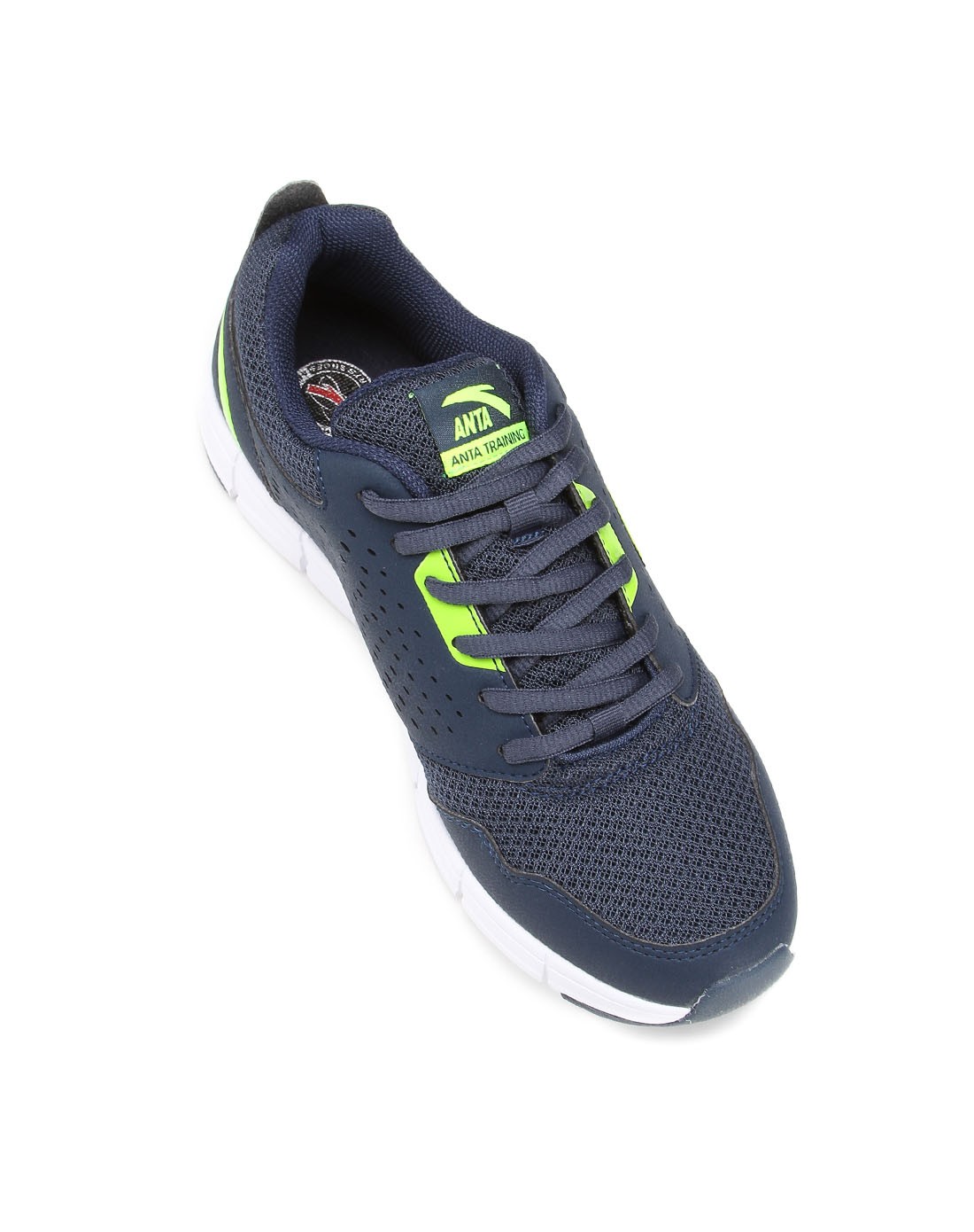 安踏anta活力男士运动专场-男款深蓝/荧光绿色综训鞋 冲孔网面透气