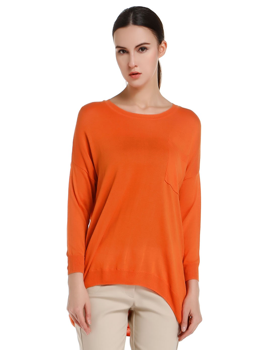 暖橘色简约淑女针织衫