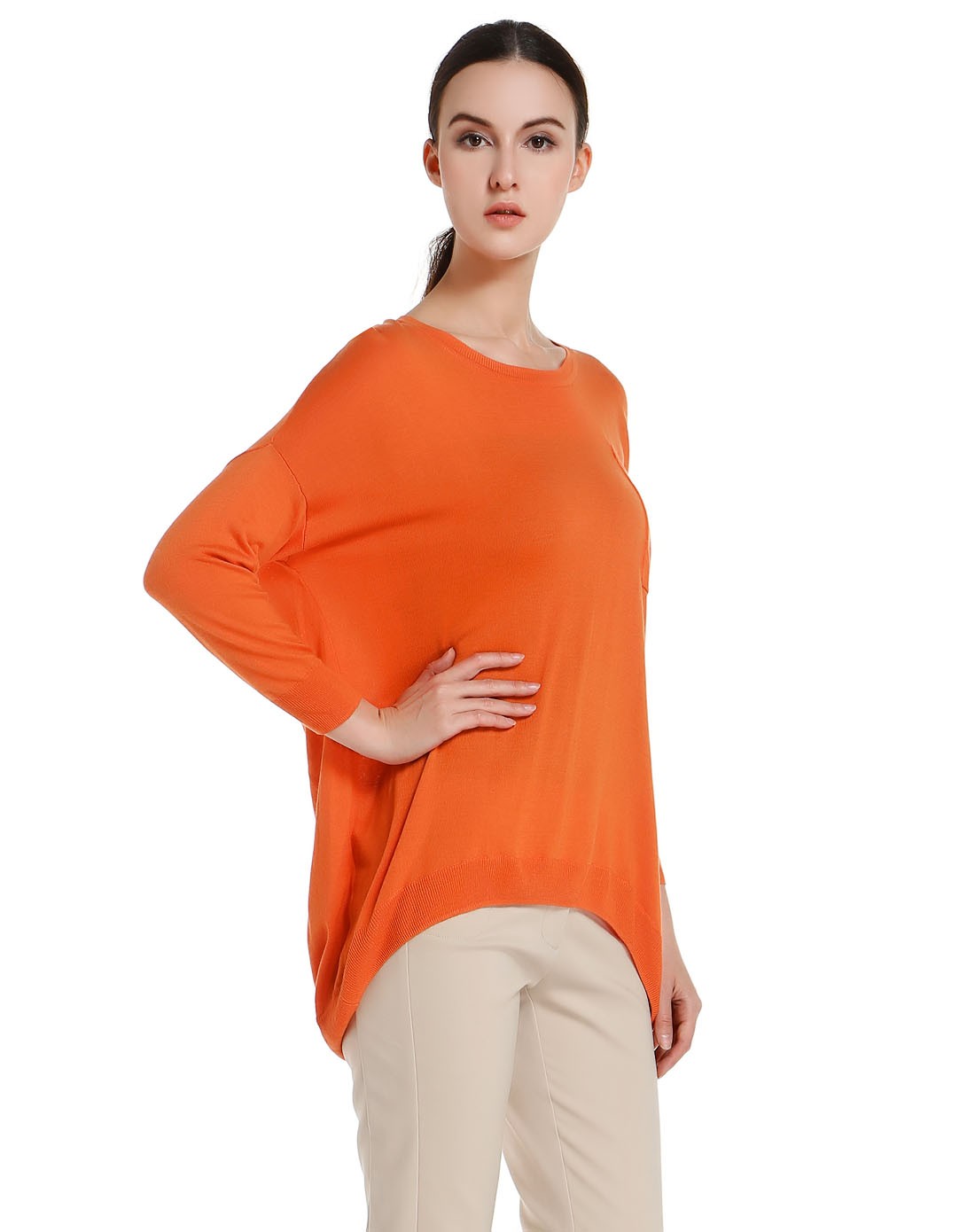暖橘色简约淑女针织衫