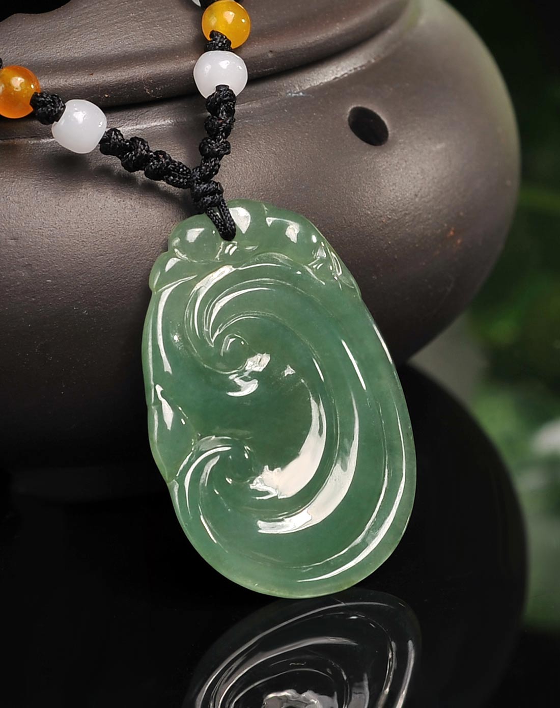 冰糯种油青如意 天然a货翡翠挂件(附国检证书)