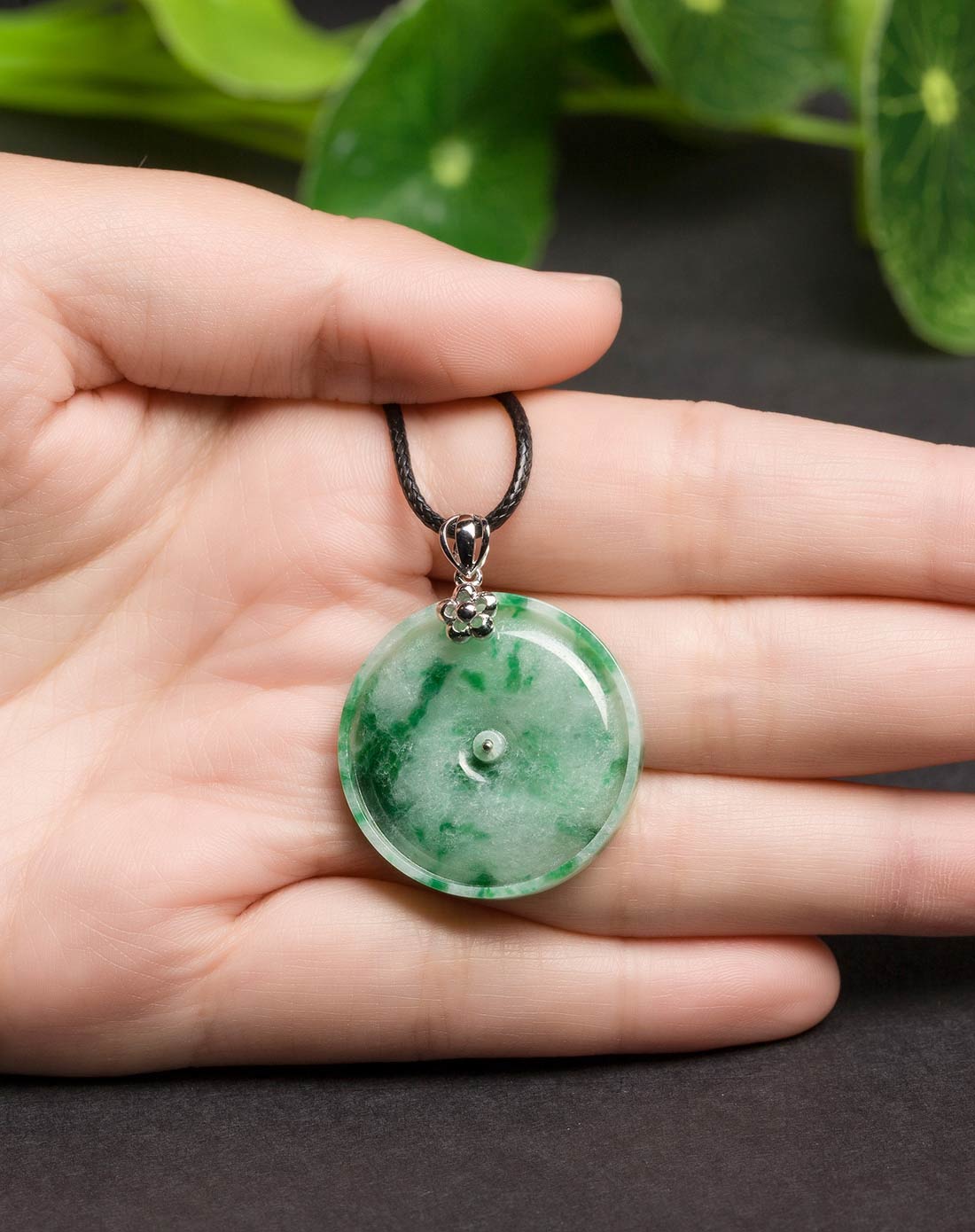 18k金镶高贵花青平安扣 天然a货翡翠(附国检证书)