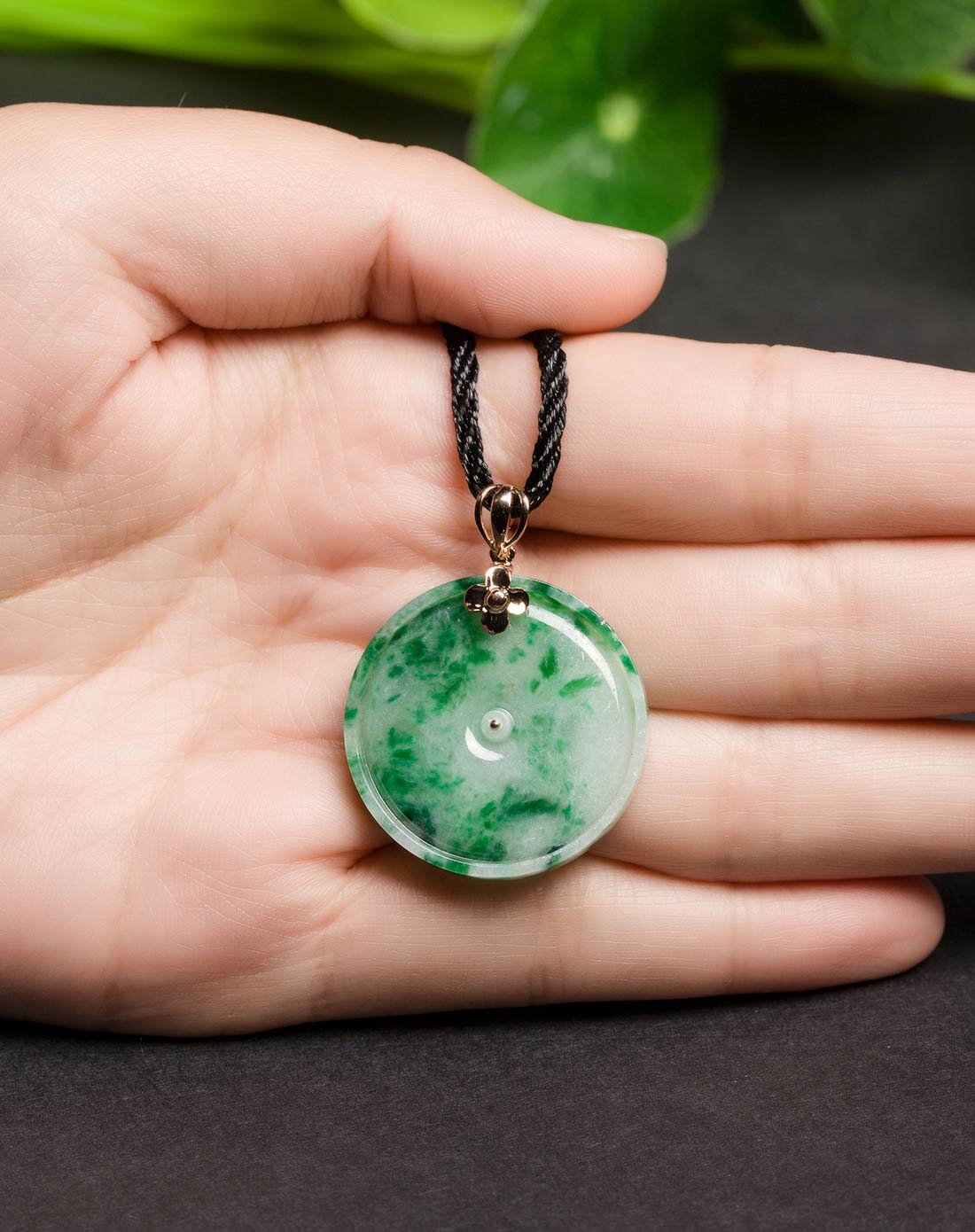 18k金玫瑰金镶高贵花青平安扣 天然翡翠a货(附国检证书)