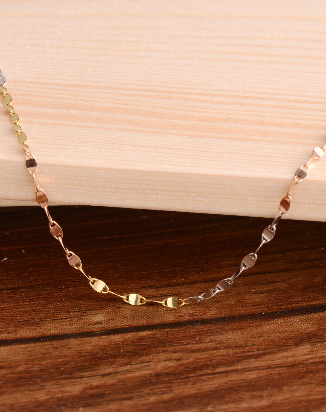 彩18k金玫瑰金项链三色瓦片链(1.59克)