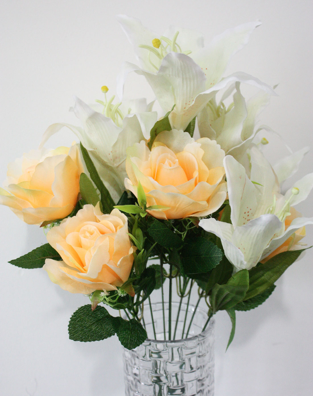 高仿插花12头百合玫瑰(粉色 白色)