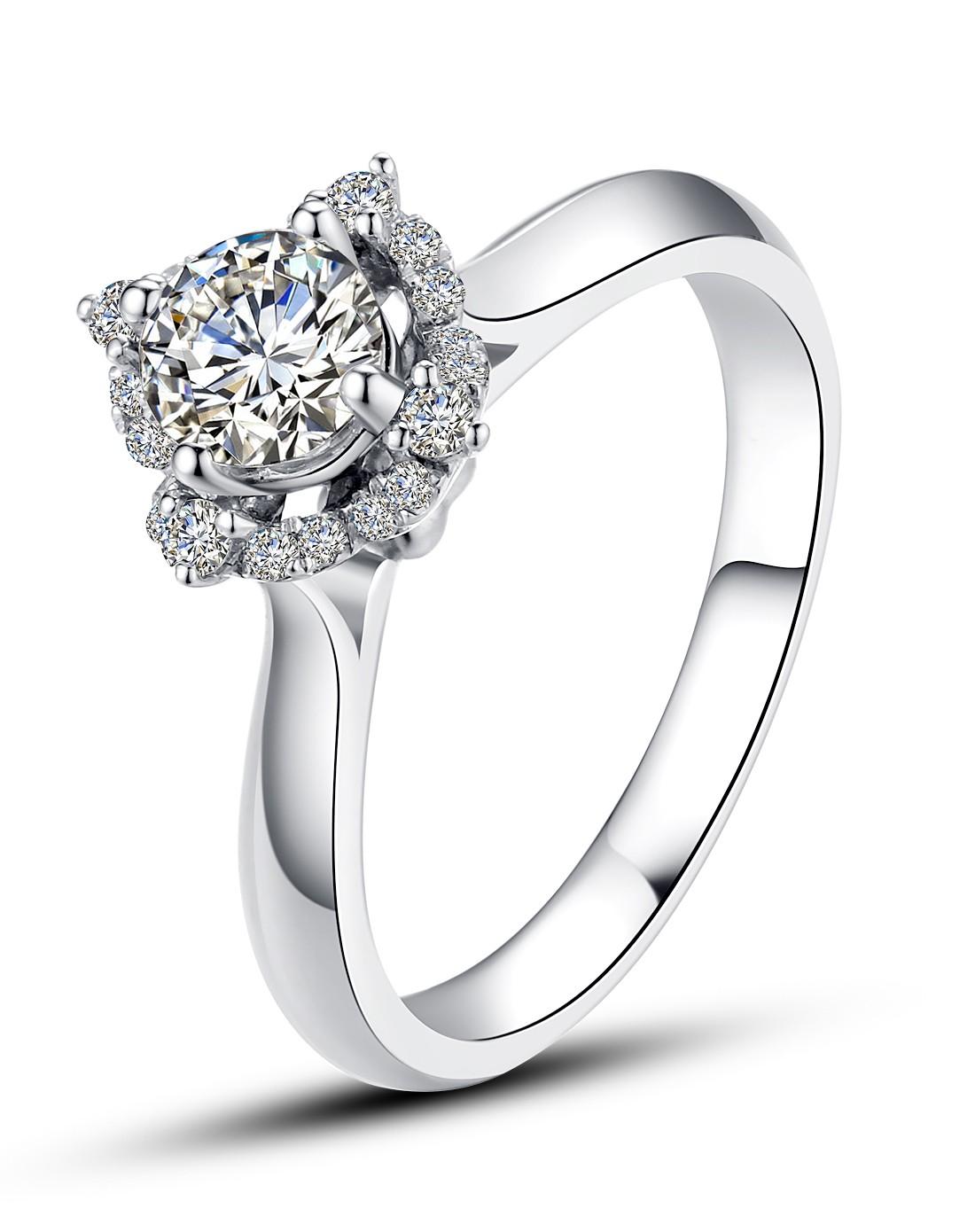 豪华款白18k金50分fg色钻石女戒