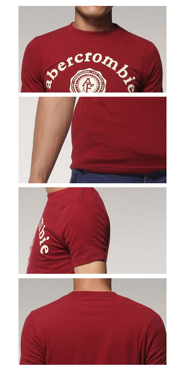 abercrombie & fitch 男童酒红色印字母短袖t恤