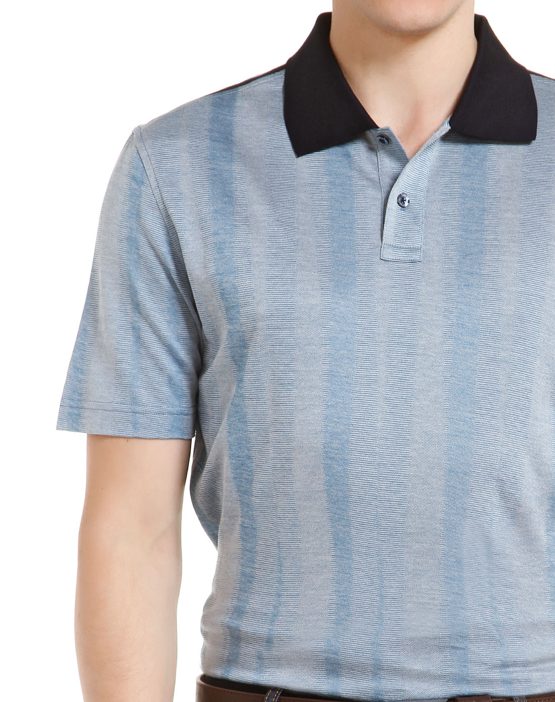 浅蓝灰色儒雅大方翻领短袖t恤