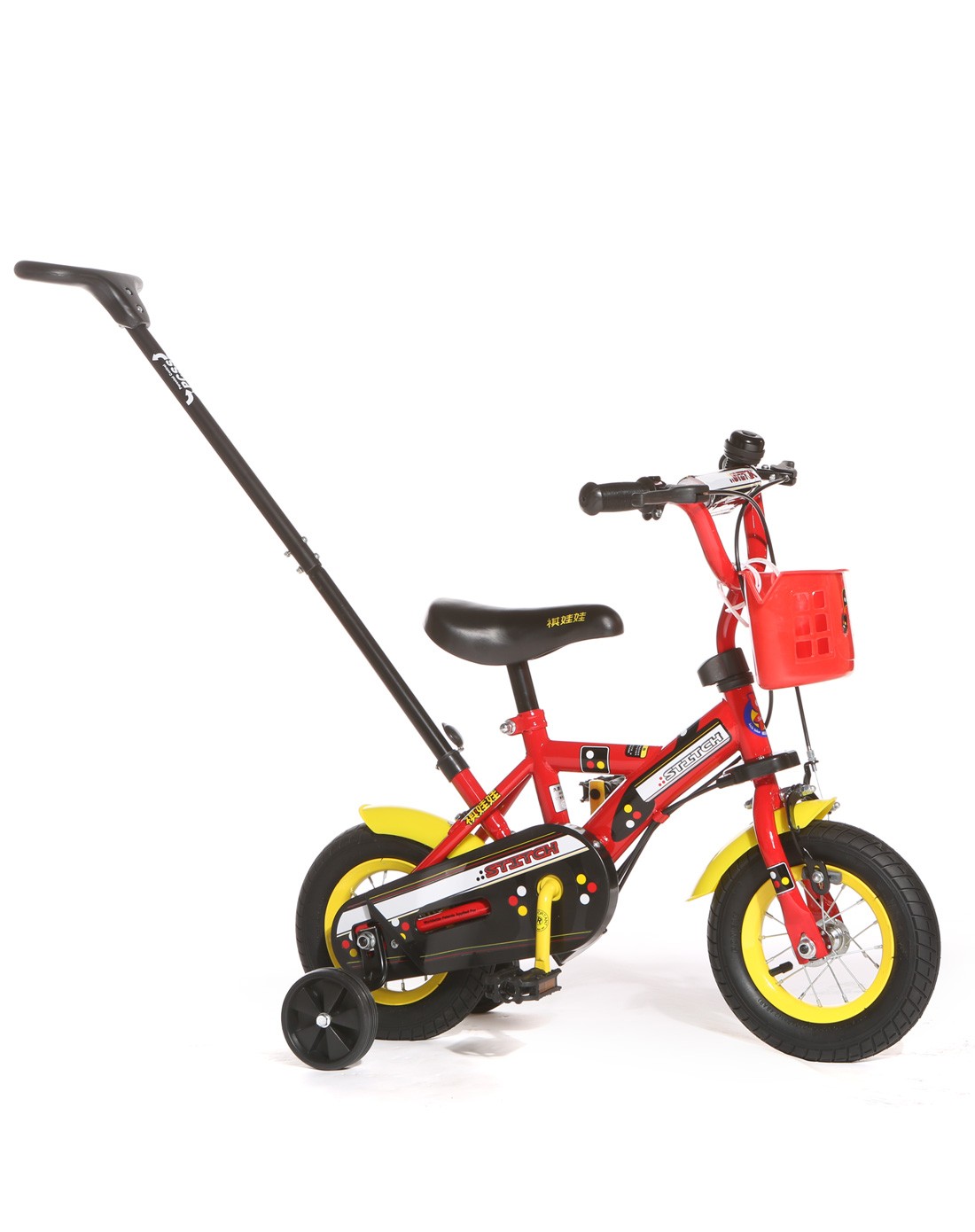 祺娃娃带手推杆10寸儿童自行车