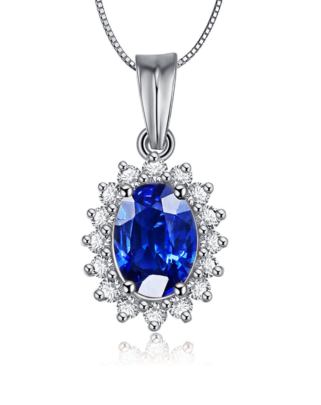 喜钻戴安娜王妃款白18k金1克拉蓝宝石吊坠