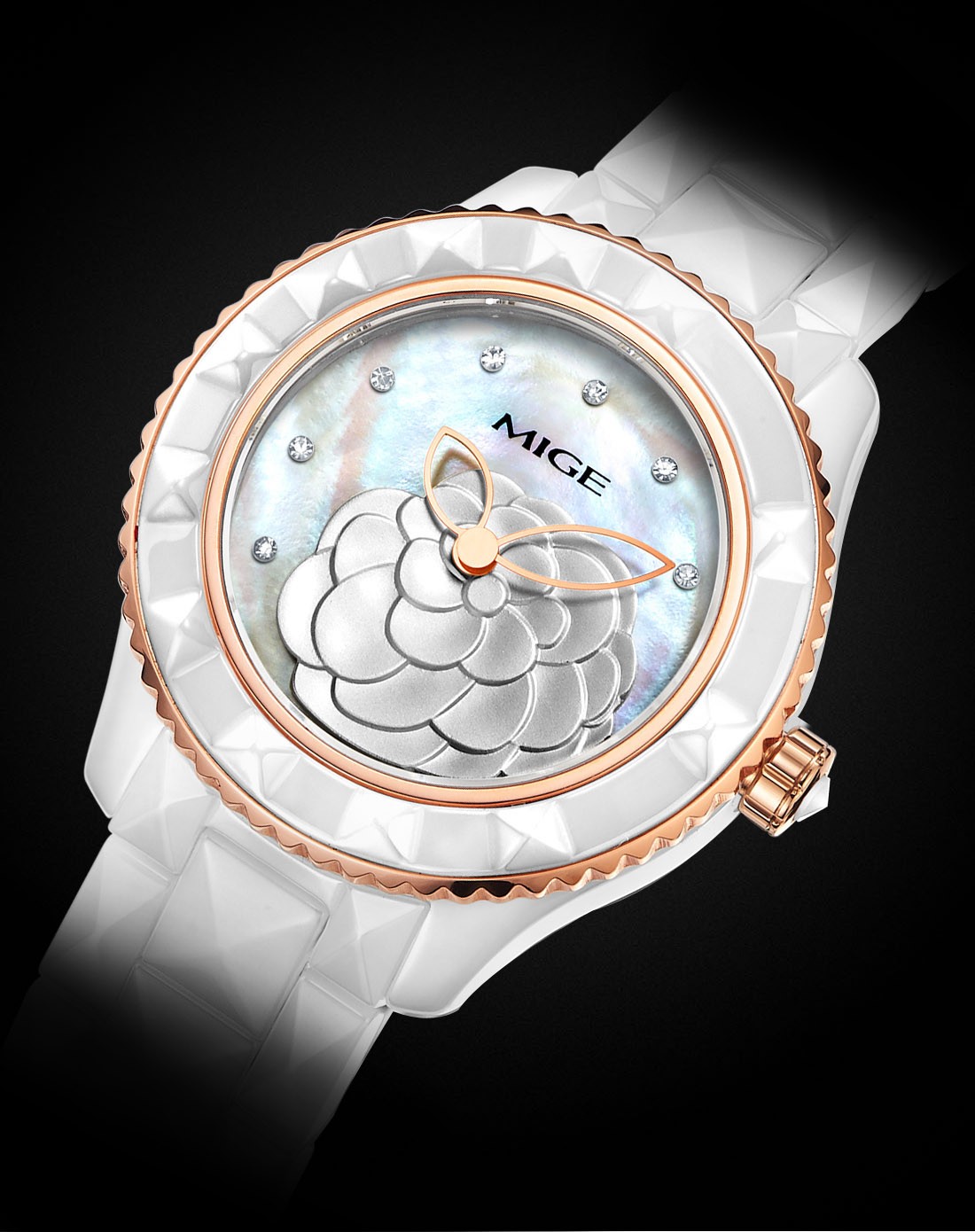 女款玫瑰色时尚陶瓷石英表