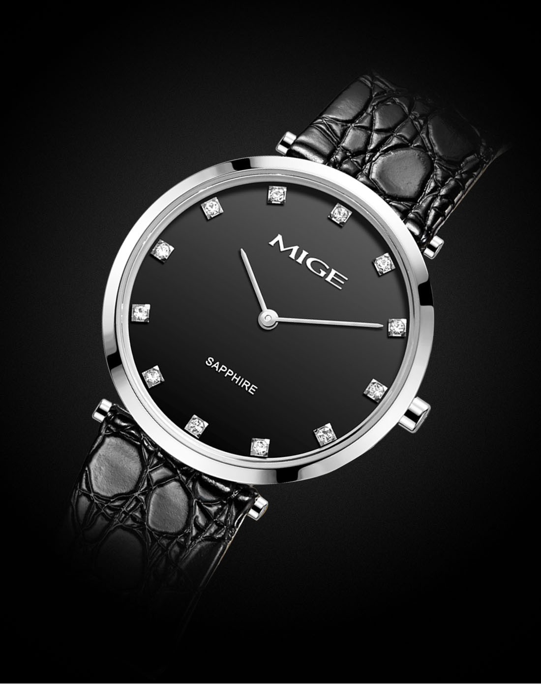 男款黑色时尚皮带石英表