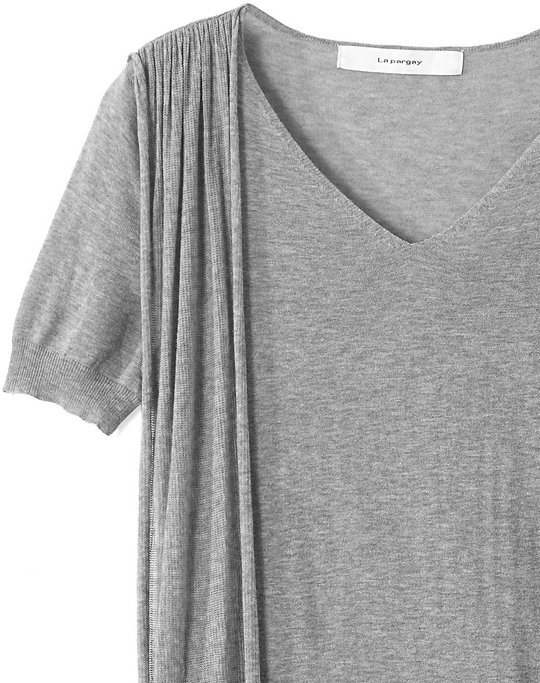 灰色前幅装饰衣片短袖毛衫