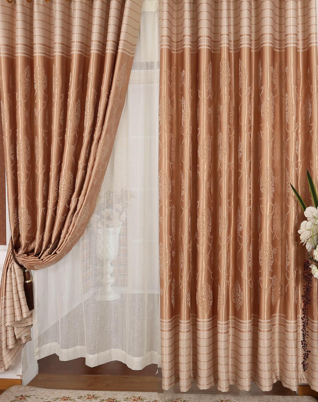 帕拉第奥植绒遮光双片挂钩窗帘咖2.6*2.6m