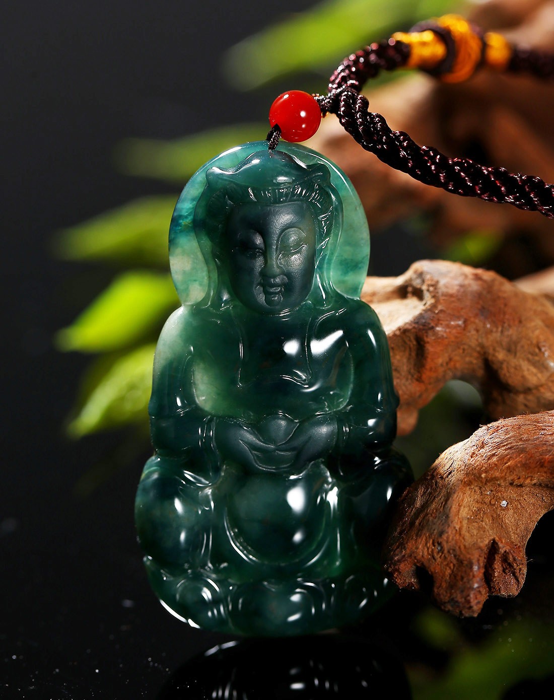 冰种蓝水磨砂观音翡翠吊坠附证书