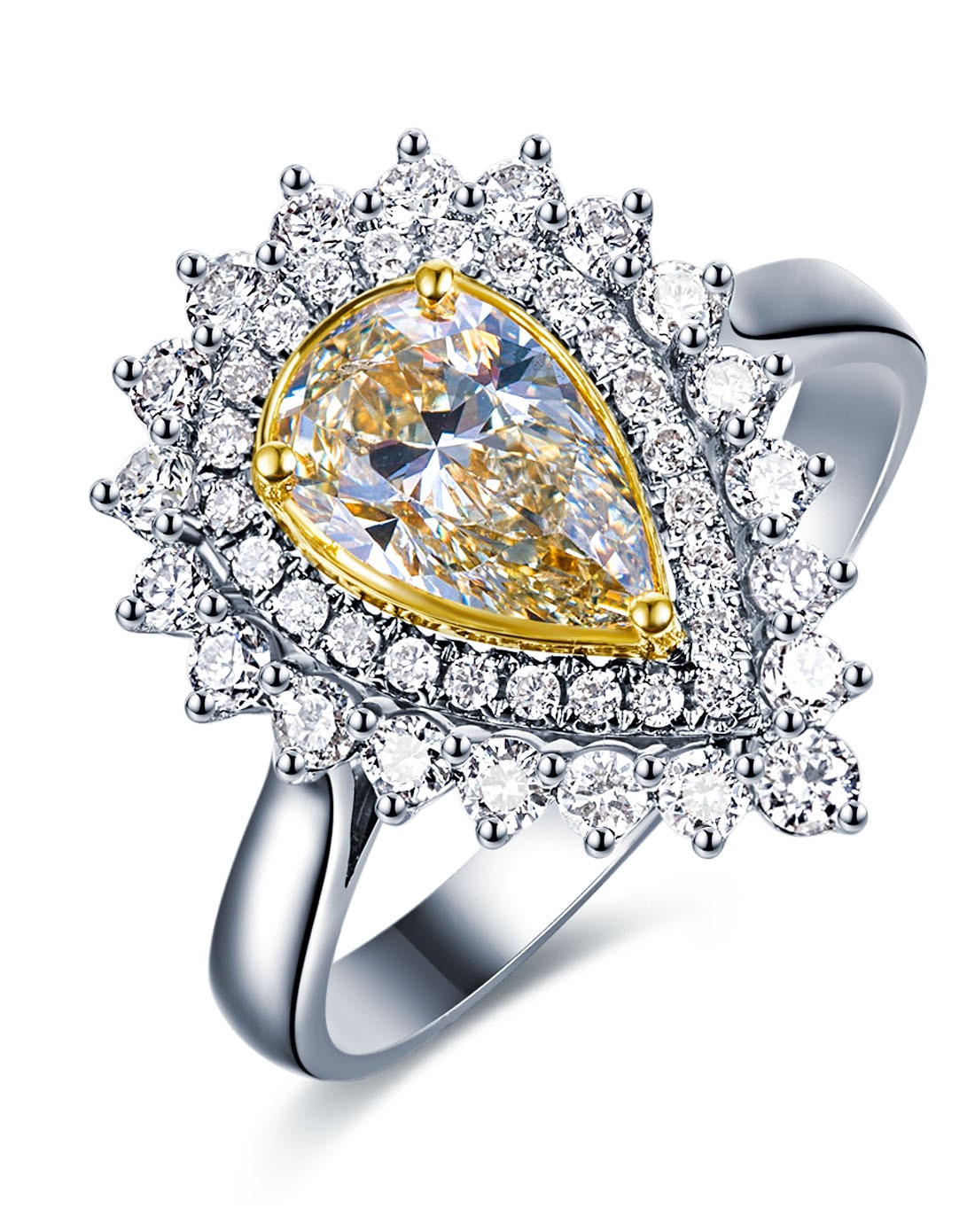 18k金1.59克拉水滴形钻石女戒指-围爱