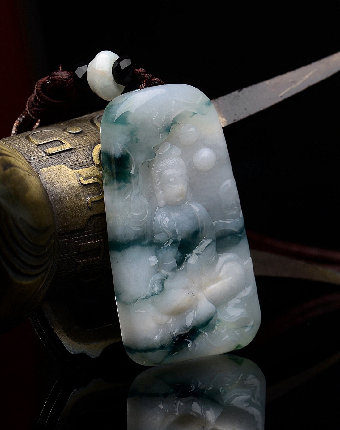 a货翡翠冰糯种飘花杨柳观音吊坠