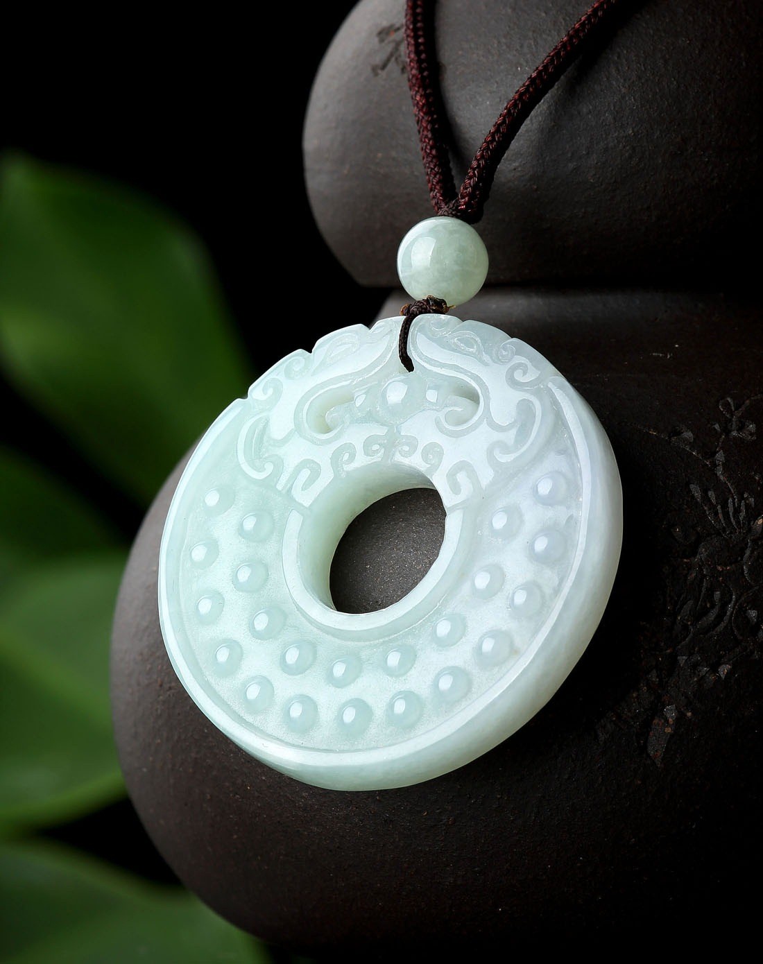 精雕天然a货翡翠豆种仿古圆龙牌平安扣吊坠(附权威鉴定证书)