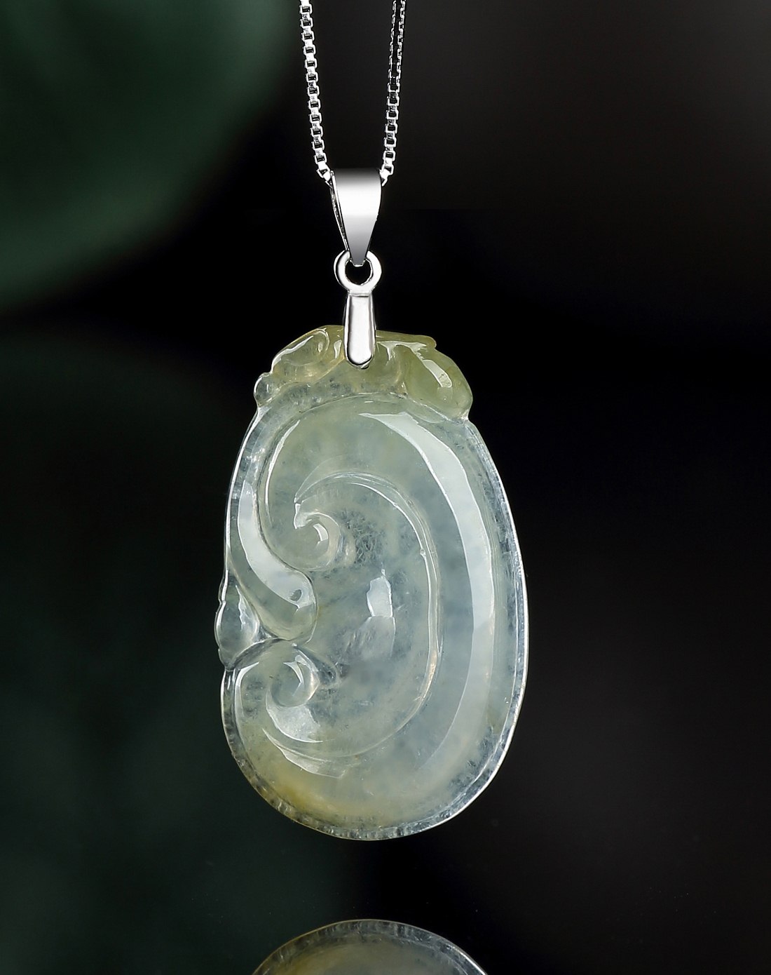 s925纯银镶扣细腻冰种通透如意事事如意吊坠(附权威鉴定证书)