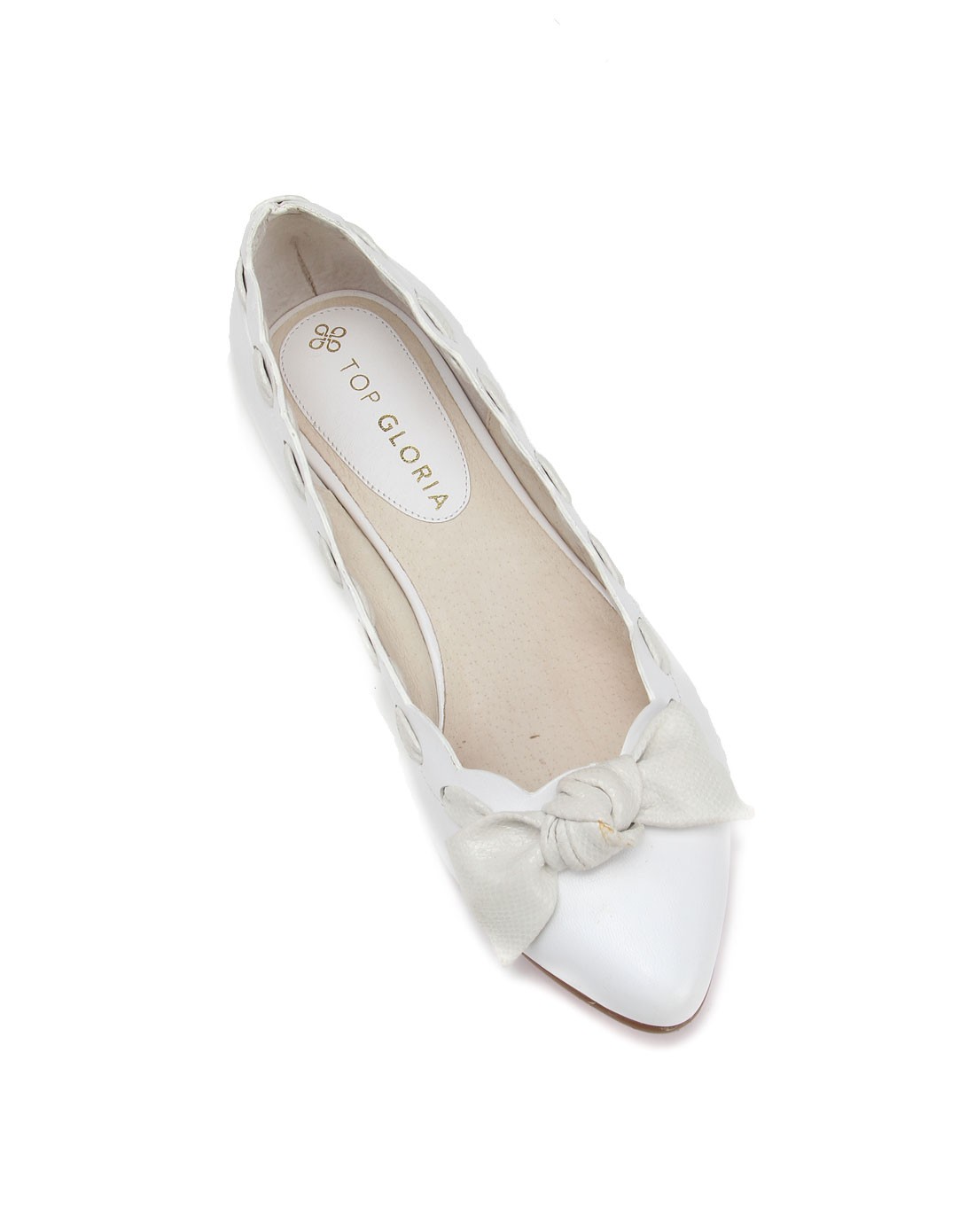 汤普葛罗集团旗下女鞋top gloria 白色时尚甜美尖头平底鞋 瓢鞋 女