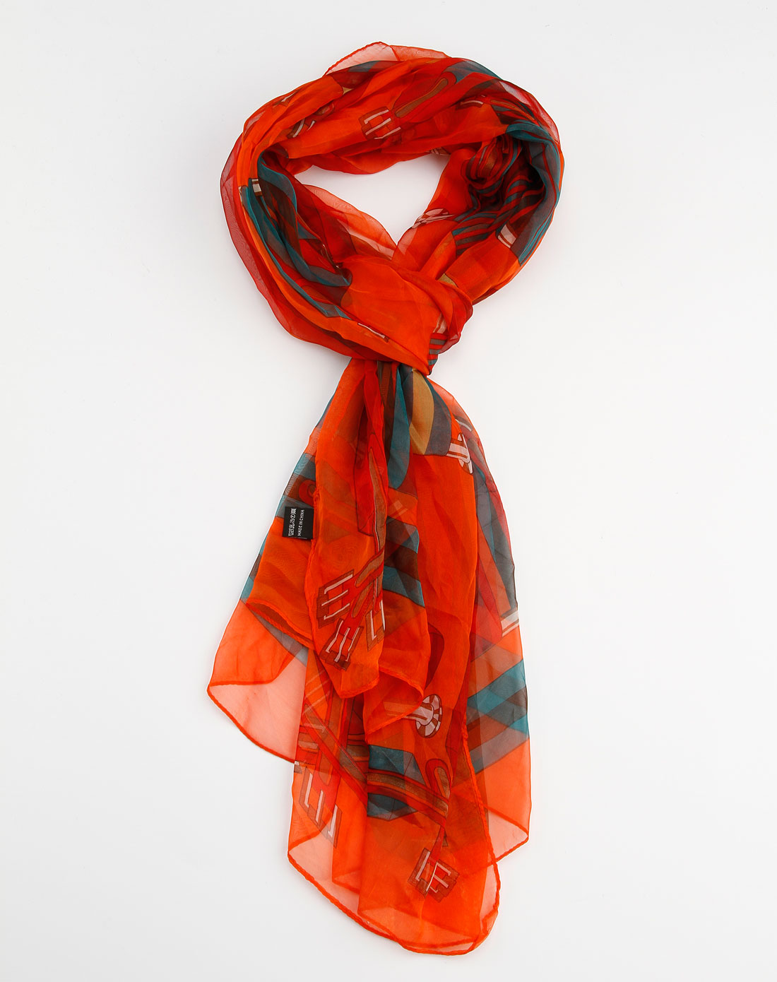 橘红色印花时尚休闲多用途装饰围巾